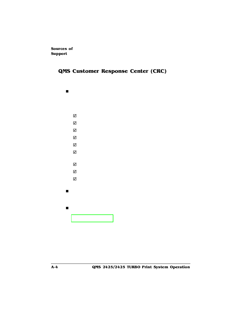 Qms customer response center (crc), Qms customer response center (crc) a-4 | HP 2425 User Manual | Page 176 / 186