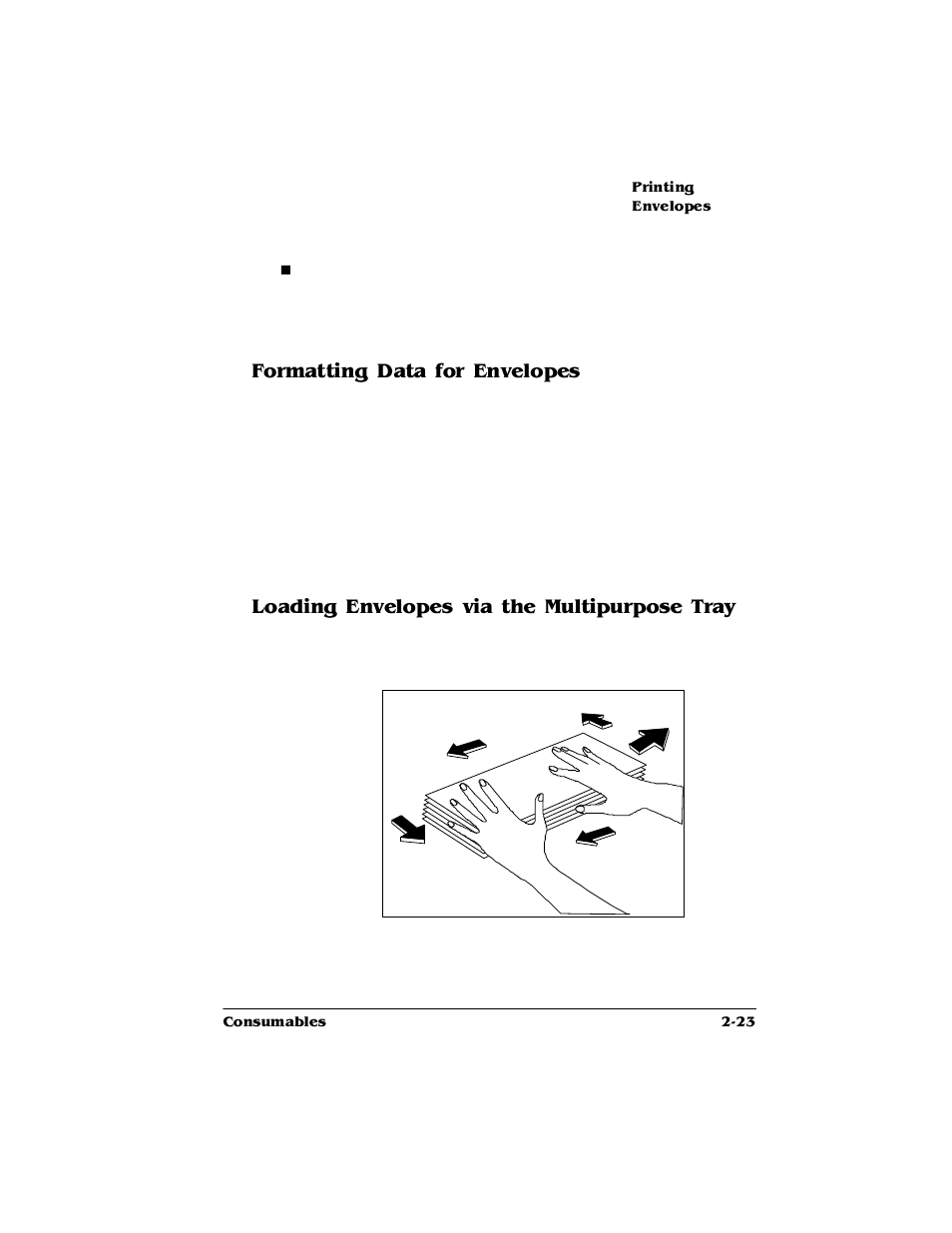 Formatting data for envelopes, Loading envelopes via the multipurpose tray, Rupdwwlqj'dwdiru(qyhorshv | Rdglqj(qyhorshvyldwkh0xowlsxusrvh7ud | HP 2425 User Manual | Page 35 / 186