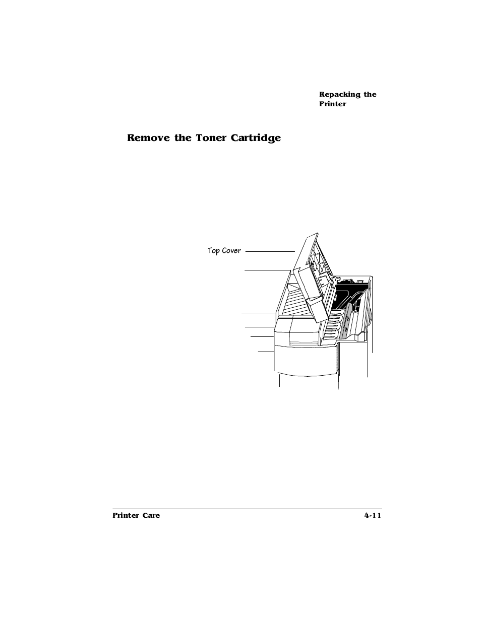 Remove the toner cartridge, Remove the toner cartridge 4-11, 5hpryhwkh7rqhu&duwulgjh | HP 2425 User Manual | Page 71 / 186