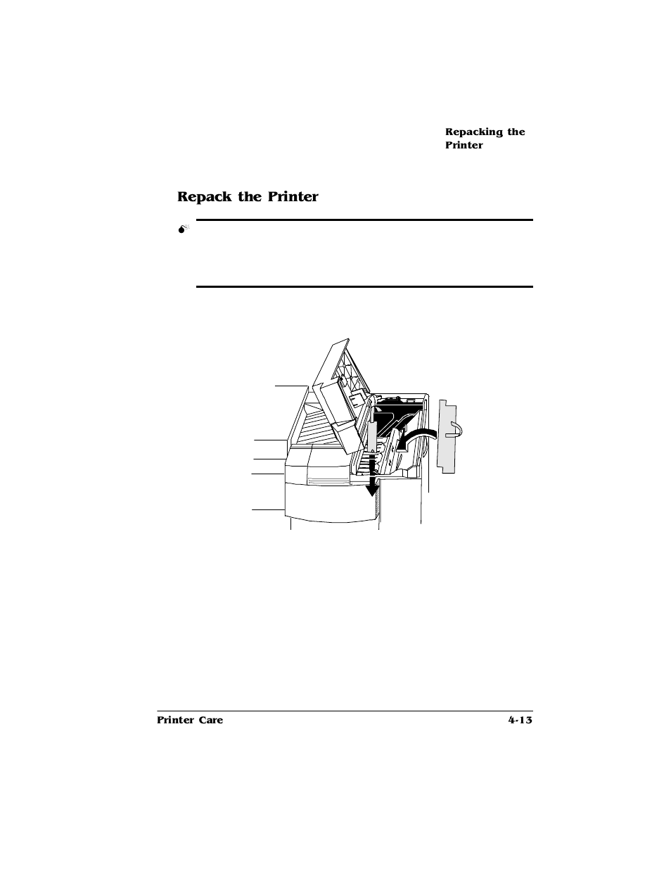 Repack the printer, Repack the printer 4-13, 5hsdfnwkh3ulqwhu | HP 2425 User Manual | Page 73 / 186