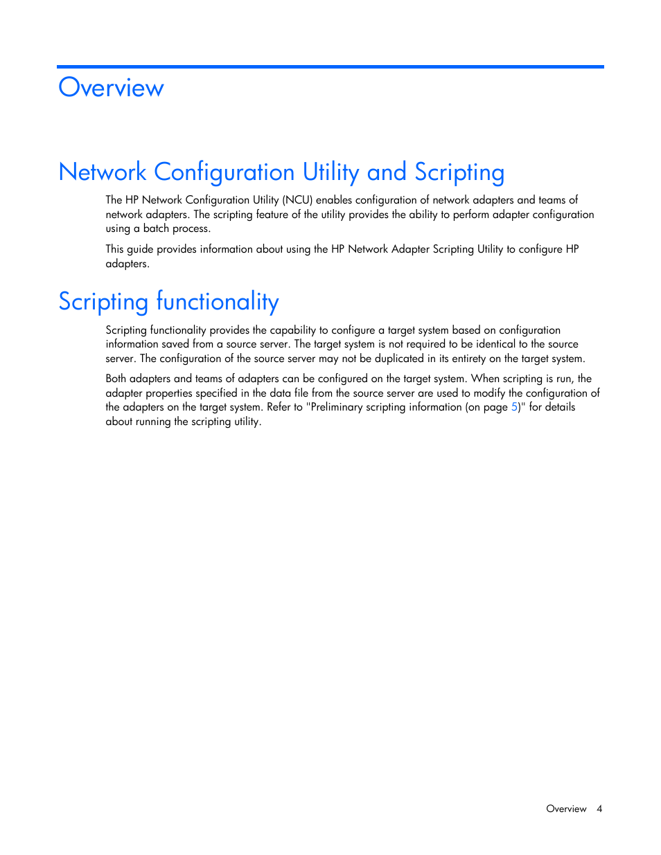 Overview, Network configuration utility and scripting, Scripting functionality | HP 289166-40B User Manual | Page 4 / 19