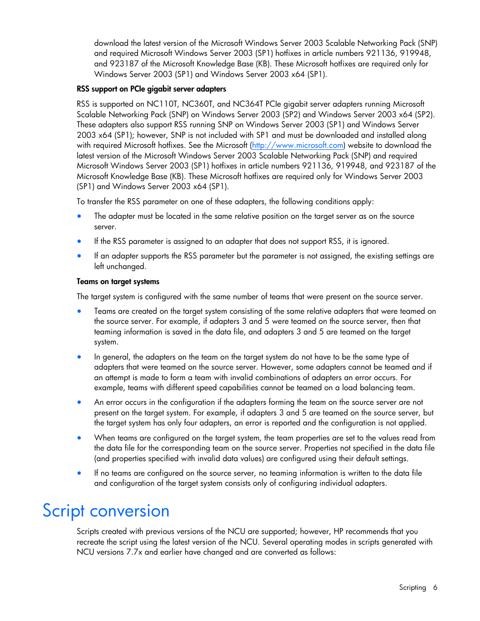 Script conversion, Scrip, T conversion | HP 289166-40B User Manual | Page 6 / 19