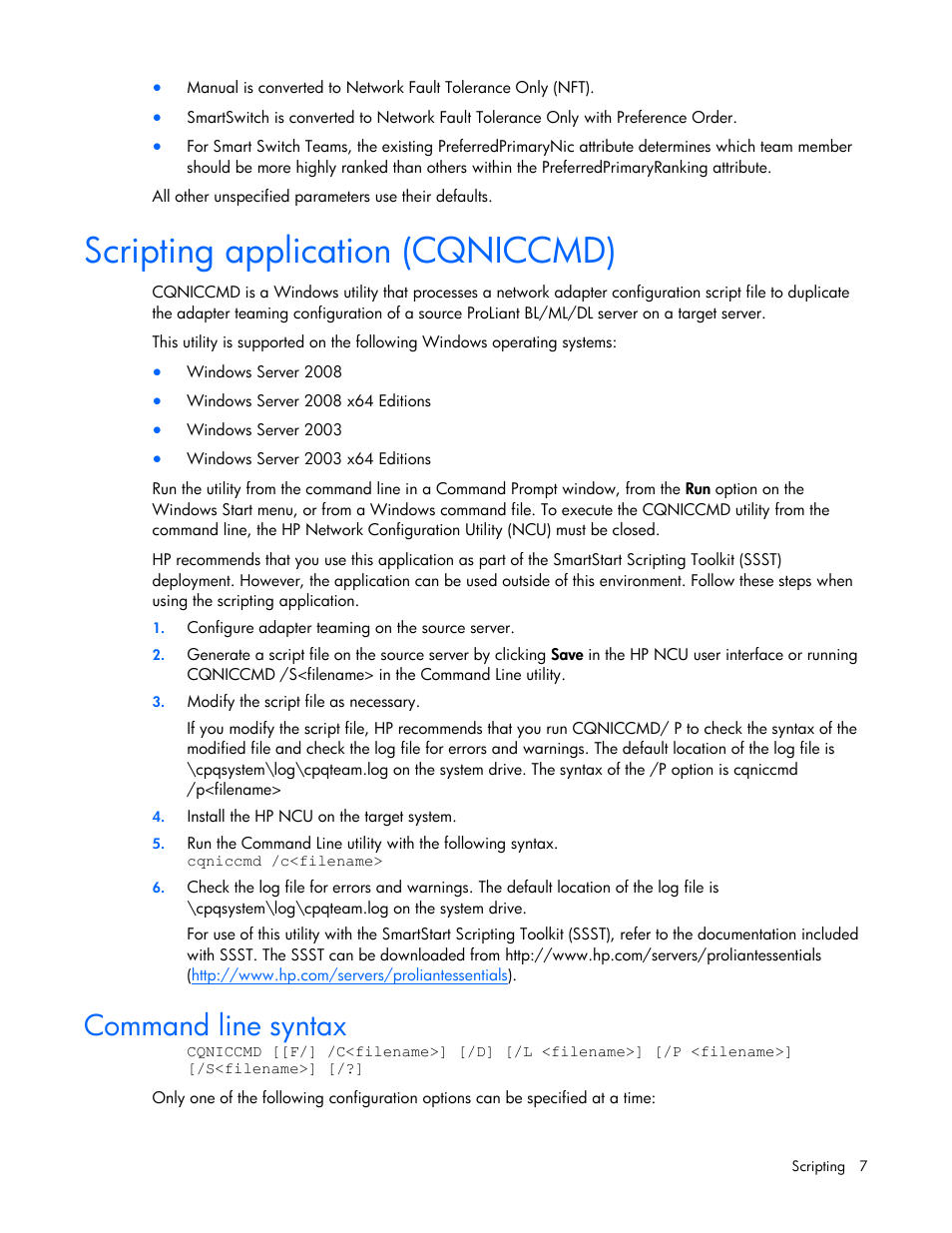 Scripting application (cqniccmd), Command line syntax, Scrip | Ting application (cqniccmd), Comm, And line syntax | HP 289166-40B User Manual | Page 7 / 19