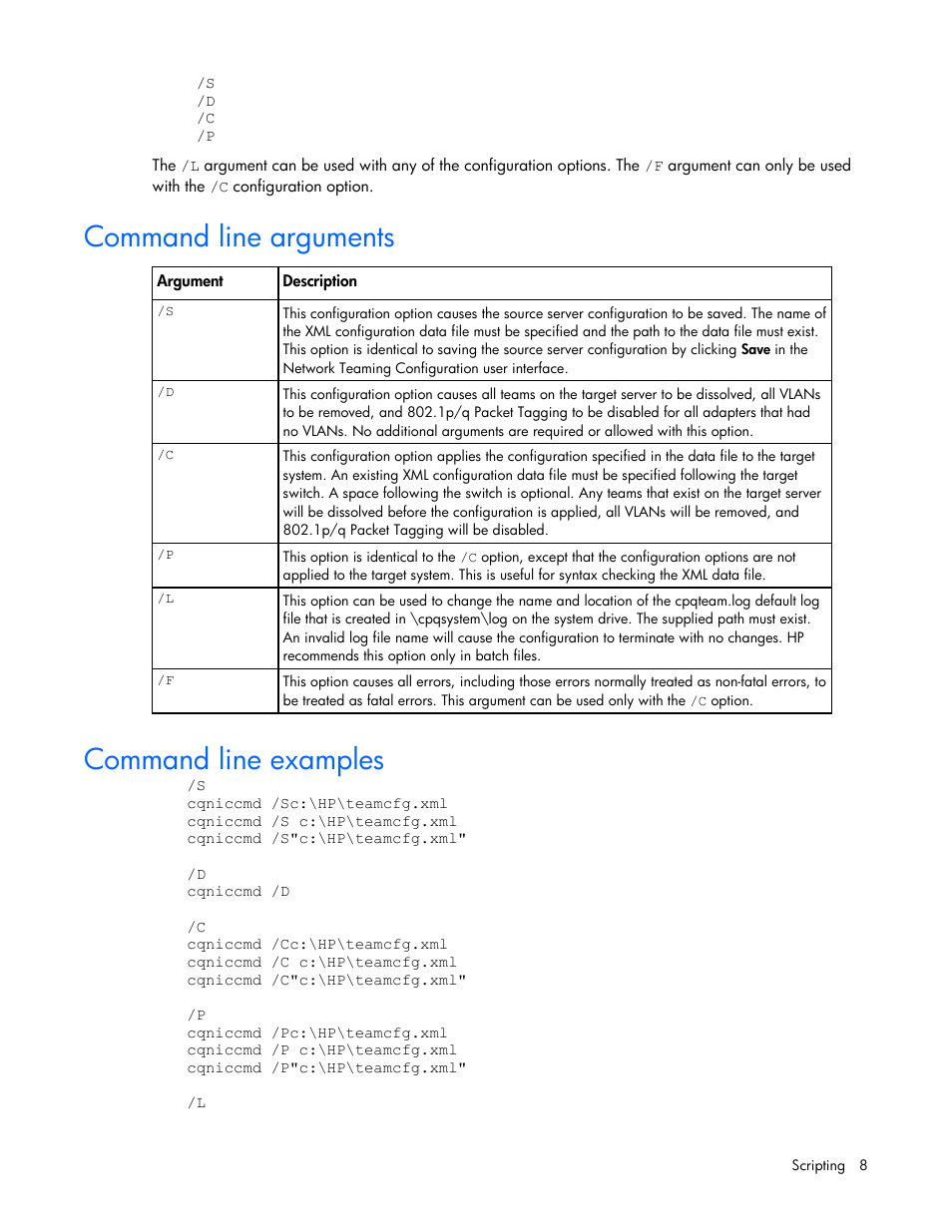 Command line arguments, Command line examples, Comm d line a | An rguments, Comman, D line examples | HP 289166-40B User Manual | Page 8 / 19