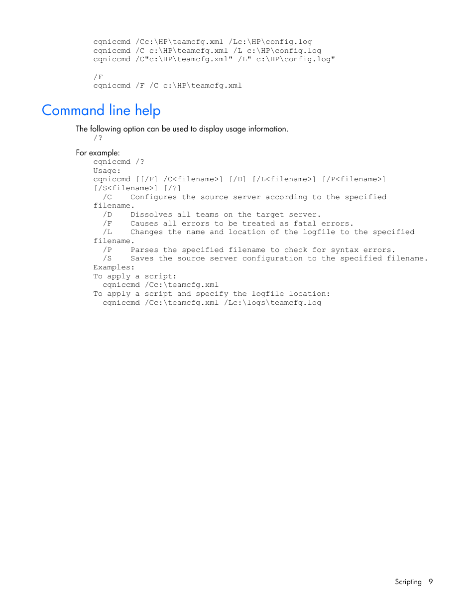Command line help | HP 289166-40B User Manual | Page 9 / 19