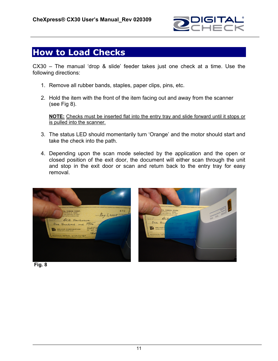 How to load checks | HP CheXpress CX30 User Manual | Page 11 / 22