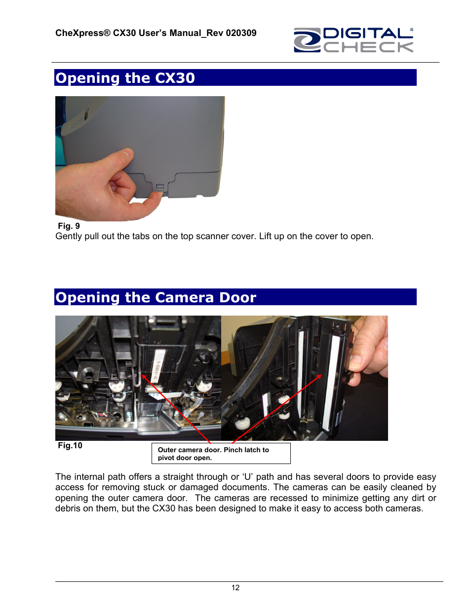 Opening the cx30, Opening the camera door | HP CheXpress CX30 User Manual | Page 12 / 22