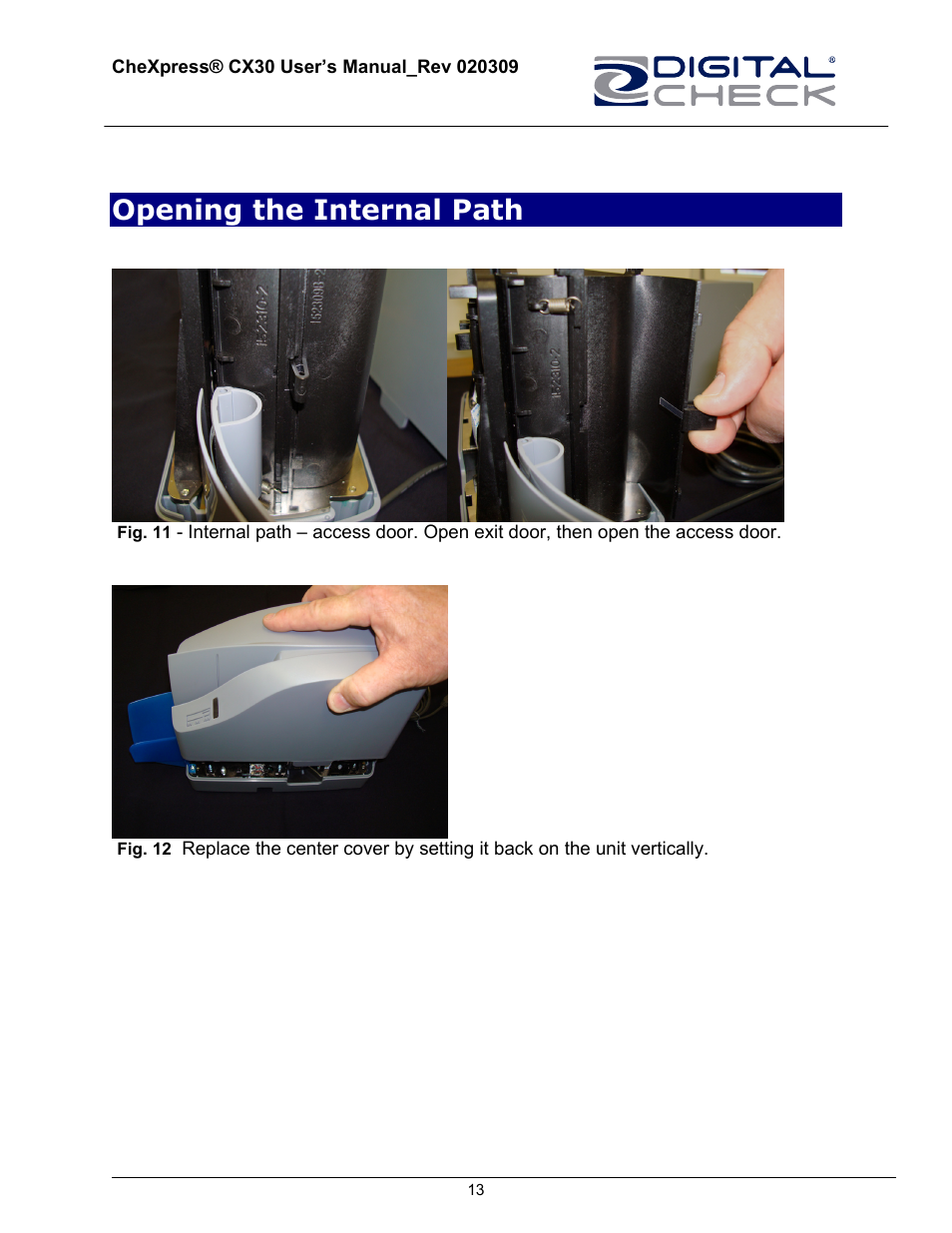Opening the internal path | HP CheXpress CX30 User Manual | Page 13 / 22