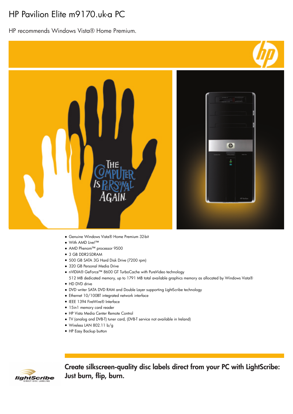 HP Elite m9170 User Manual | 2 pages