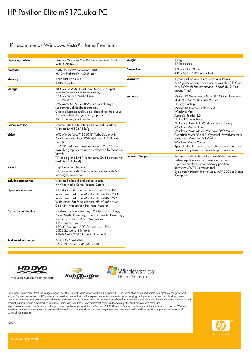 Hp pavilion elite m9170.uk-a pc | HP Elite m9170 User Manual | Page 2 / 2