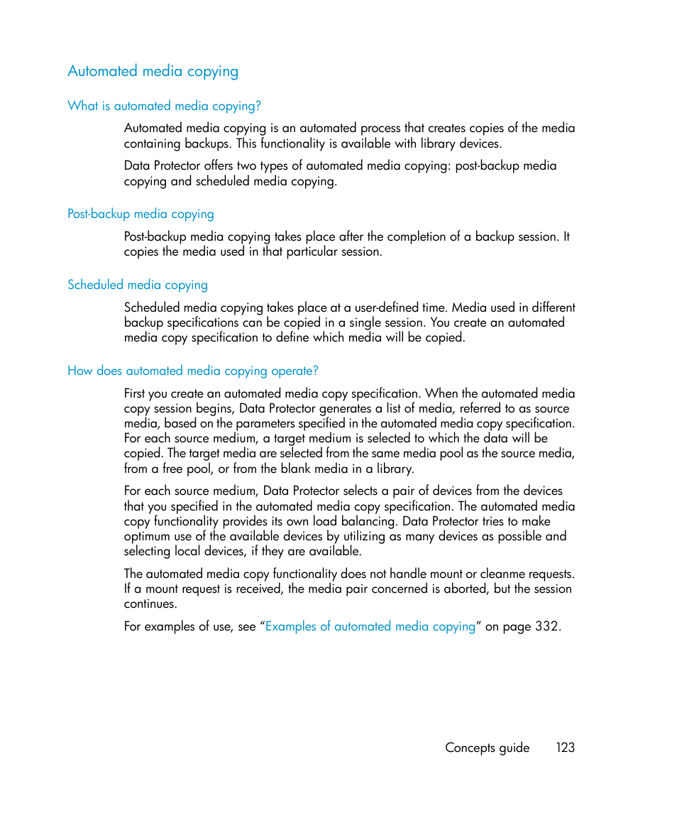 Automated media copying | HP B6960-96035 User Manual | Page 123 / 422
