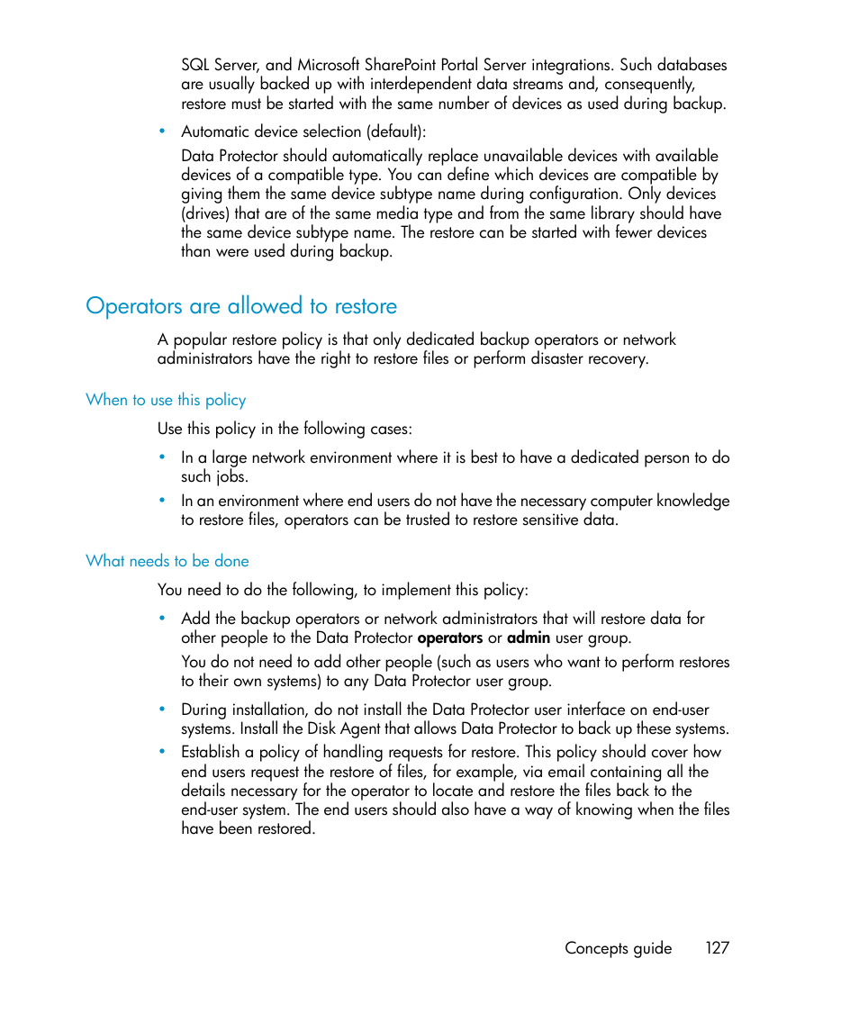 Operators are allowed to restore | HP B6960-96035 User Manual | Page 127 / 422