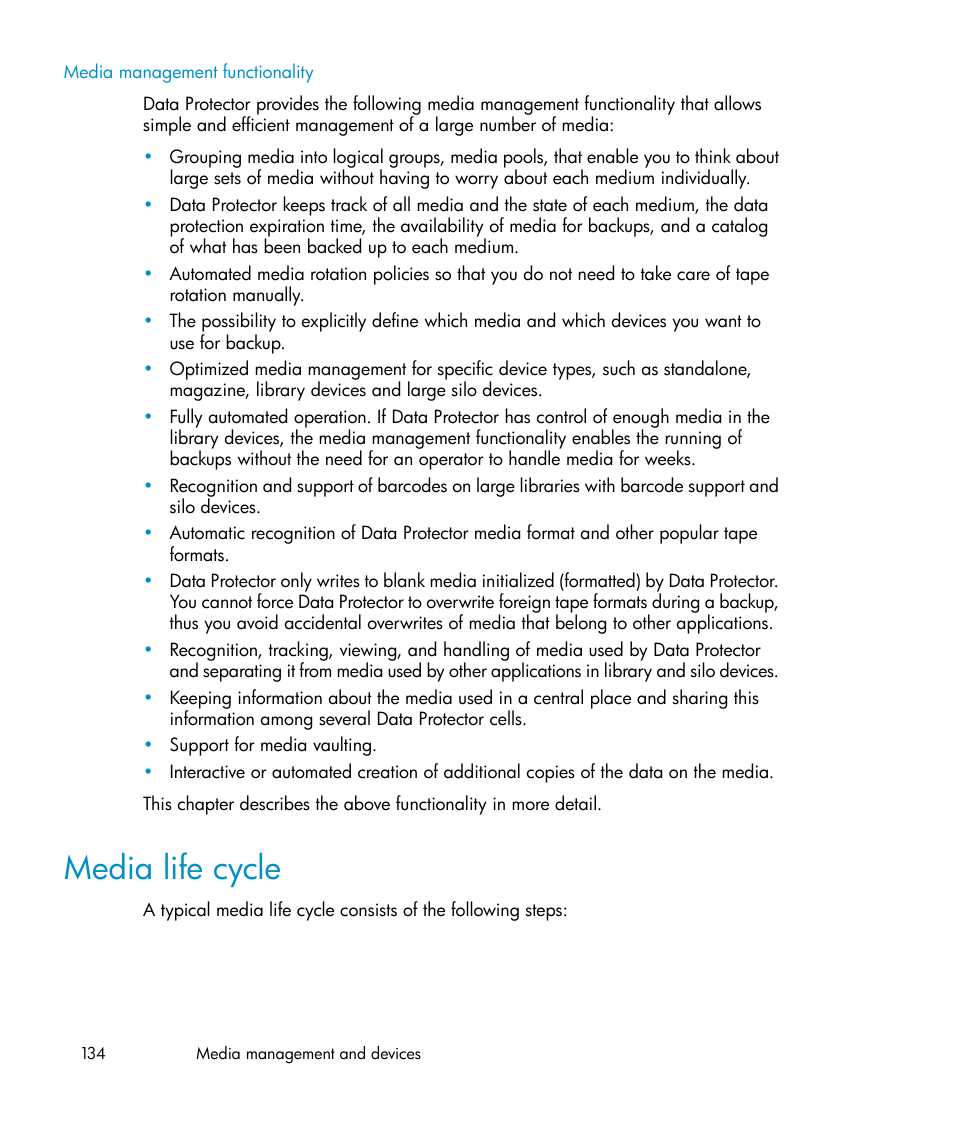 Media life cycle | HP B6960-96035 User Manual | Page 134 / 422