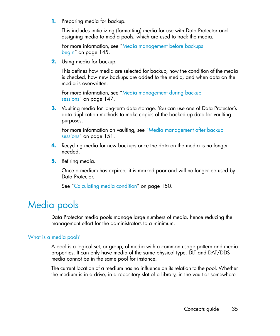 Media pools | HP B6960-96035 User Manual | Page 135 / 422