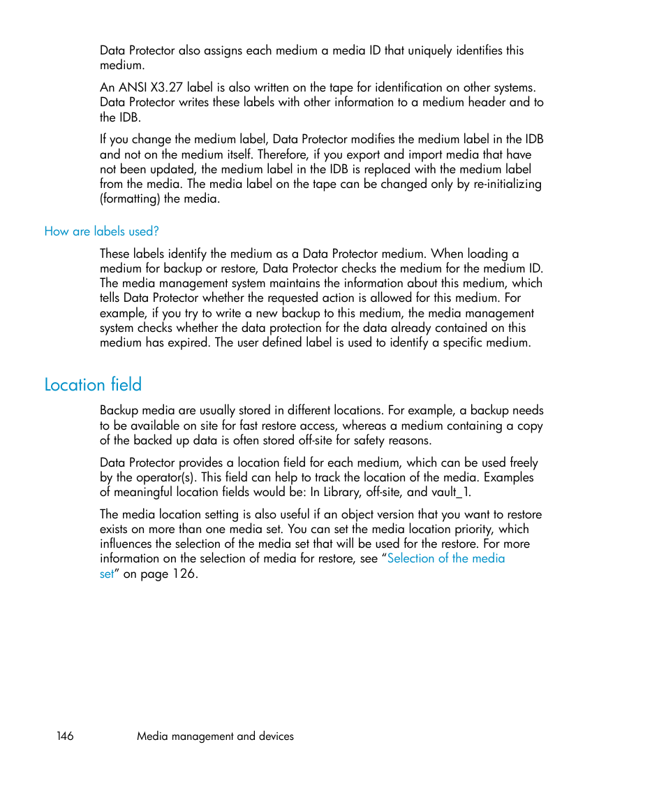 Location field | HP B6960-96035 User Manual | Page 146 / 422