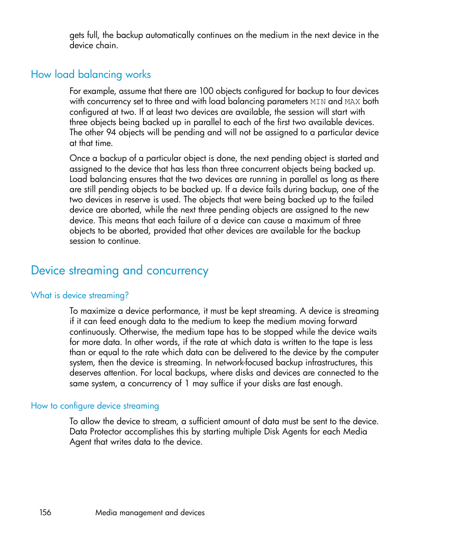 How load balancing works, Device streaming and concurrency, Device | Streaming and concurrency, Load balancing works | HP B6960-96035 User Manual | Page 156 / 422