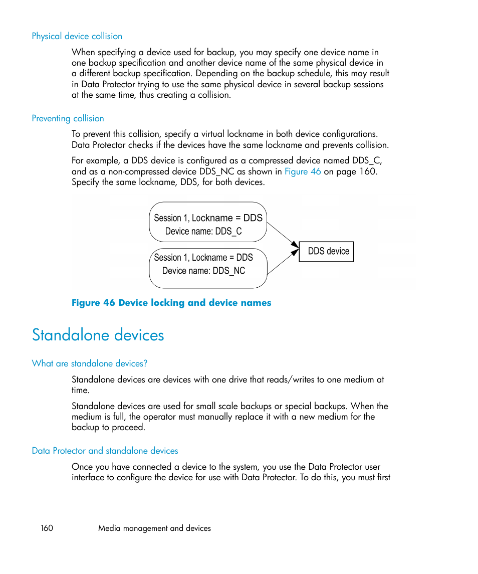 Standalone devices, Device locking and device names | HP B6960-96035 User Manual | Page 160 / 422