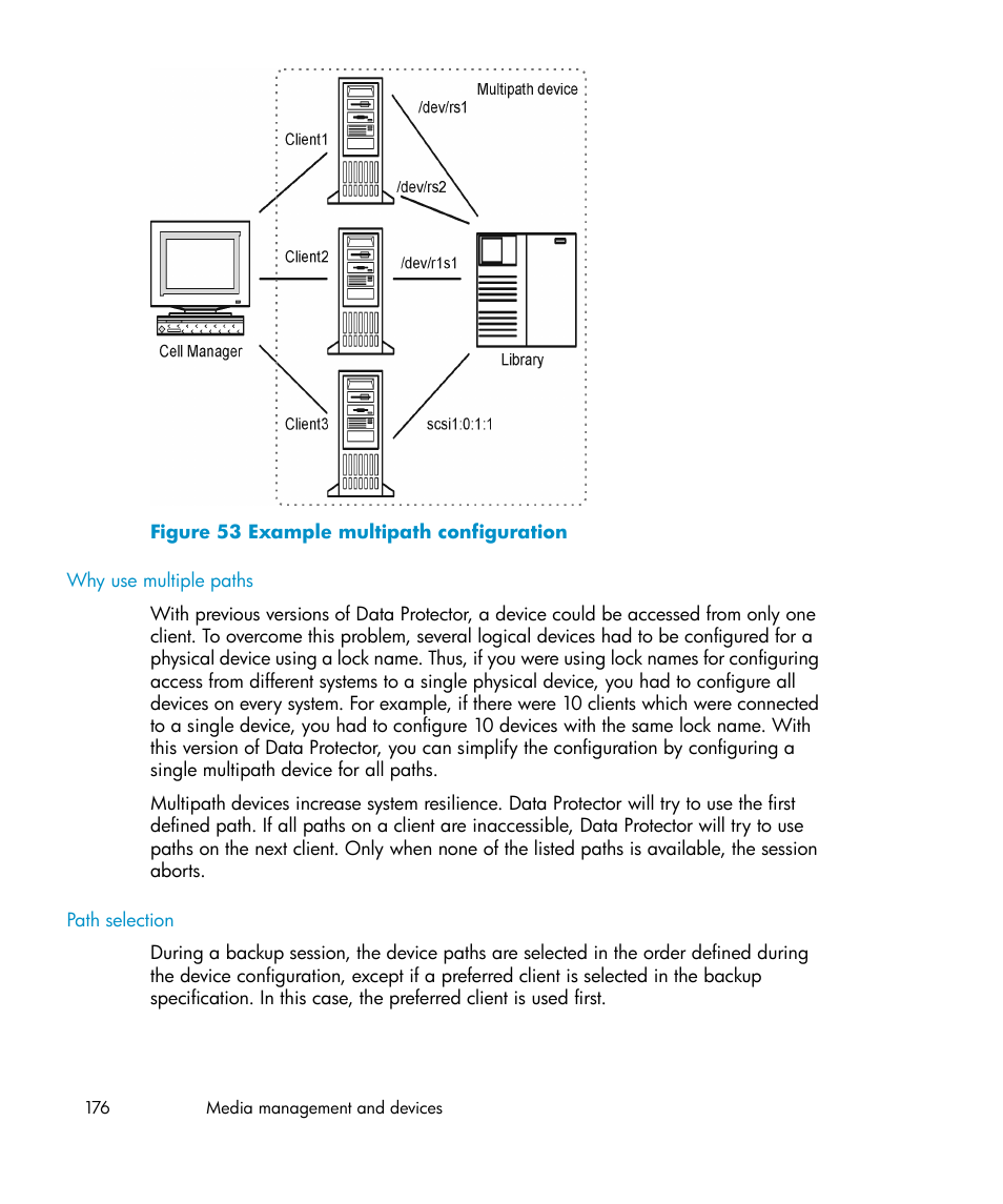 Example multipath configuration | HP B6960-96035 User Manual | Page 176 / 422