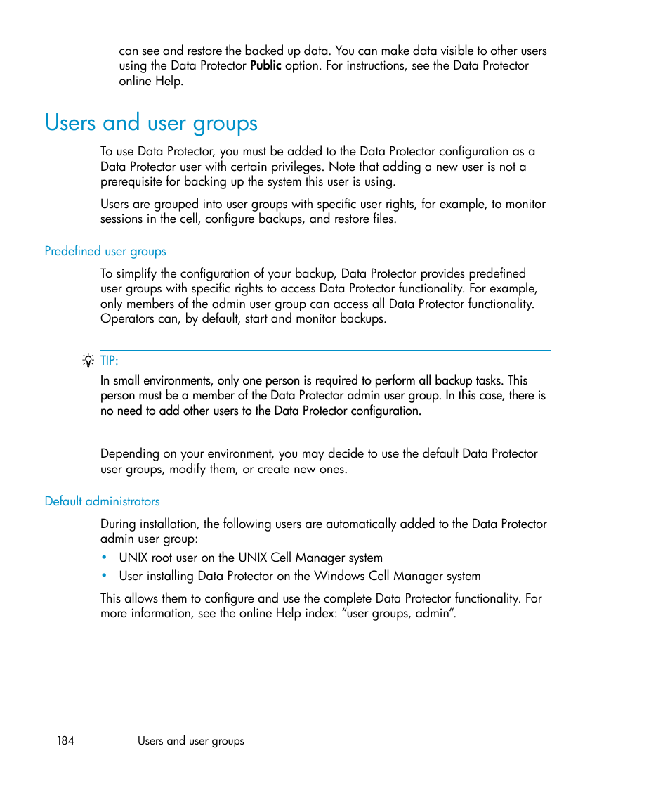 Users and user groups | HP B6960-96035 User Manual | Page 184 / 422