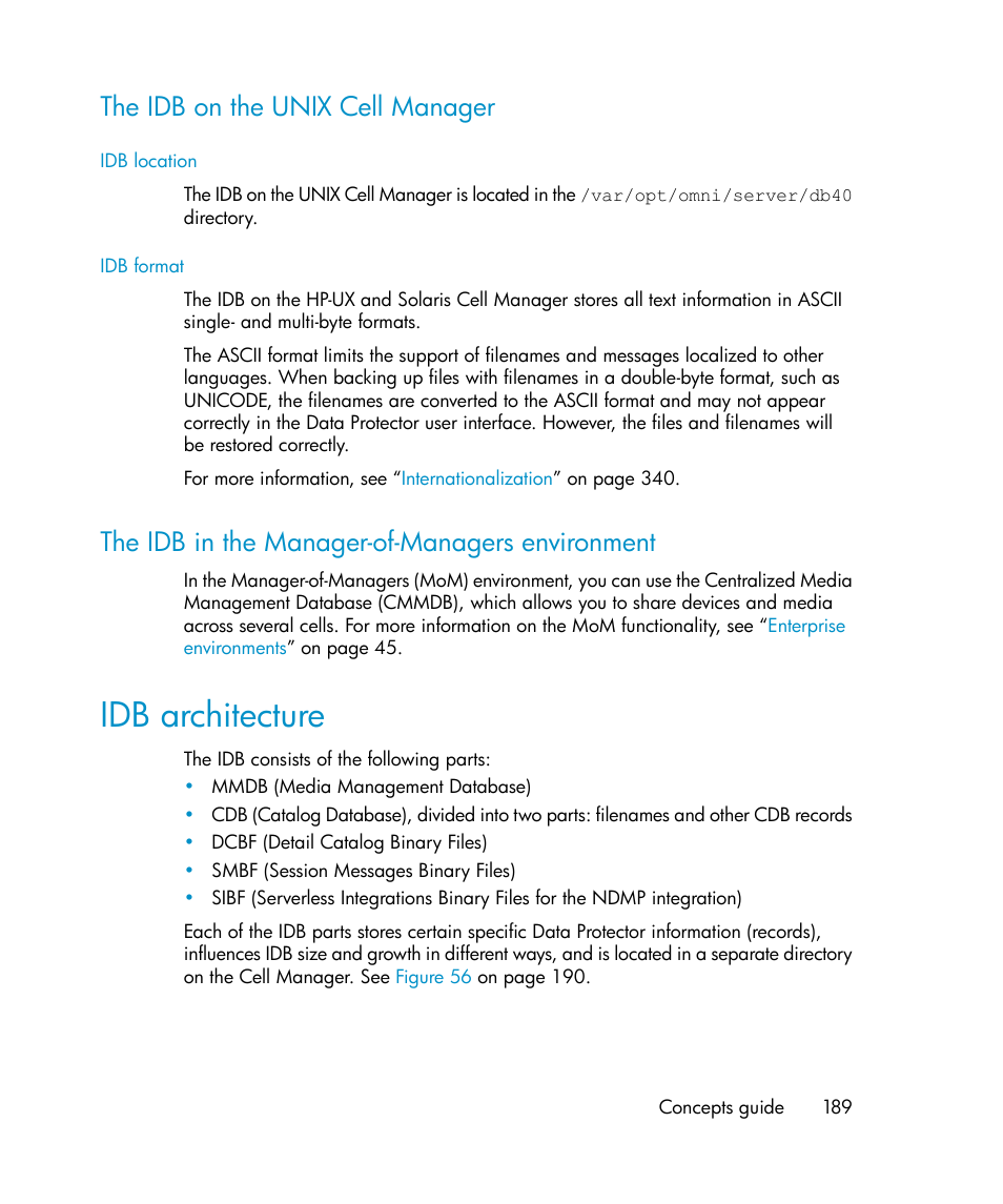 The idb on the unix cell manager, The idb in the manager-of-managers environment, Idb architecture | 189 the idb in the manager-of-managers environment, Architecture | HP B6960-96035 User Manual | Page 189 / 422