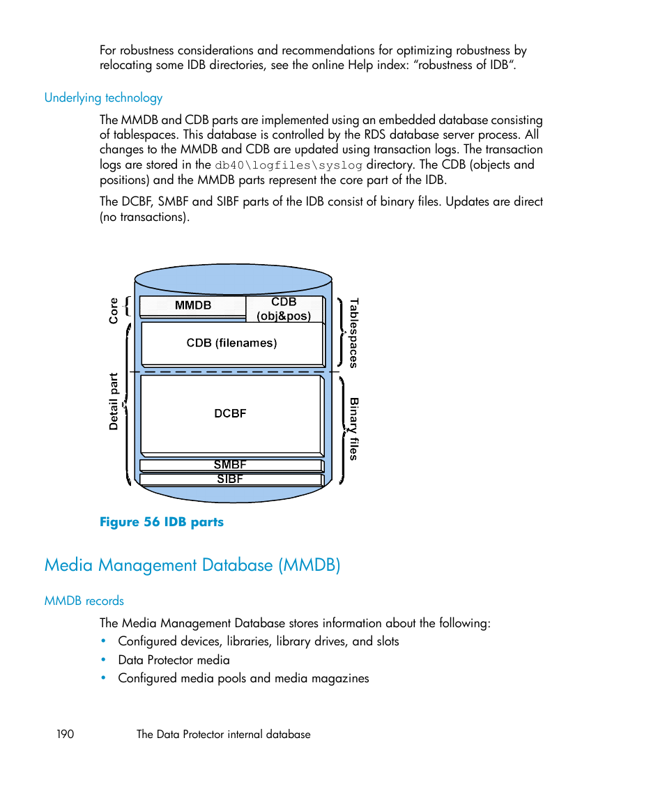 Media management database (mmdb), Idb parts, Figure 56 | HP B6960-96035 User Manual | Page 190 / 422