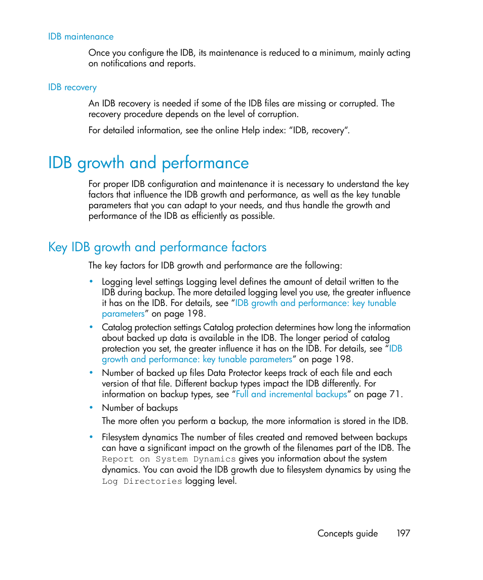 Idb growth and performance, Key idb growth and performance factors, Idb growth and | Performance | HP B6960-96035 User Manual | Page 197 / 422