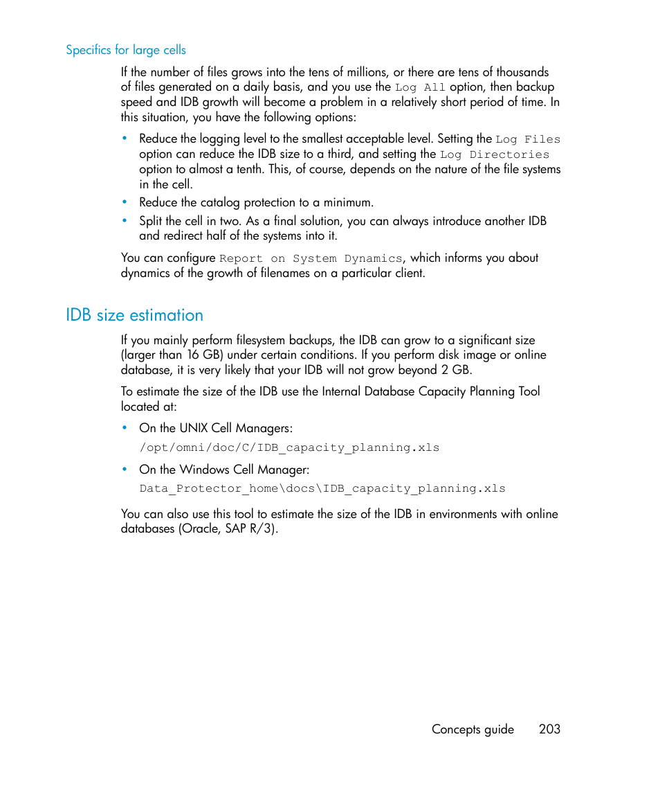 Idb size estimation | HP B6960-96035 User Manual | Page 203 / 422