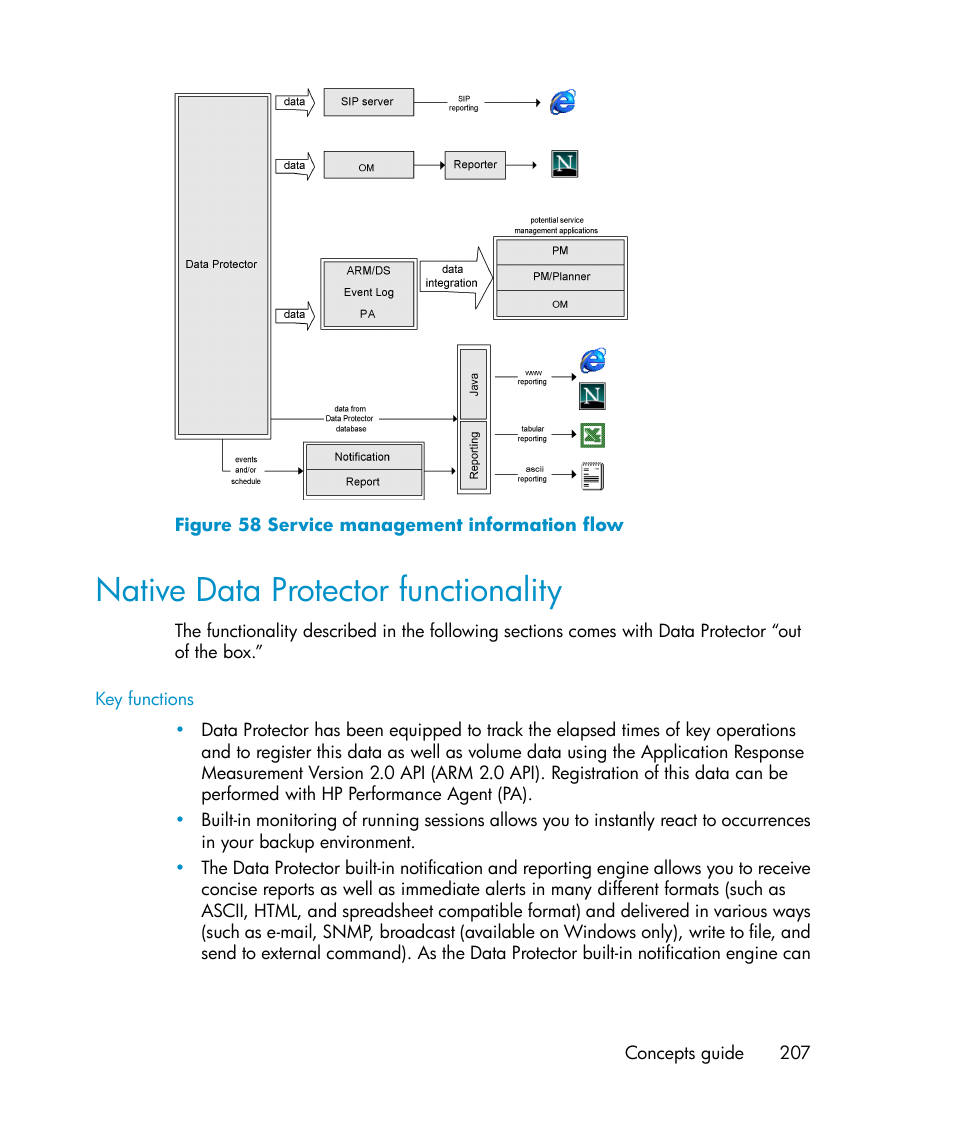 Native data protector functionality, Service management information flow | HP B6960-96035 User Manual | Page 207 / 422