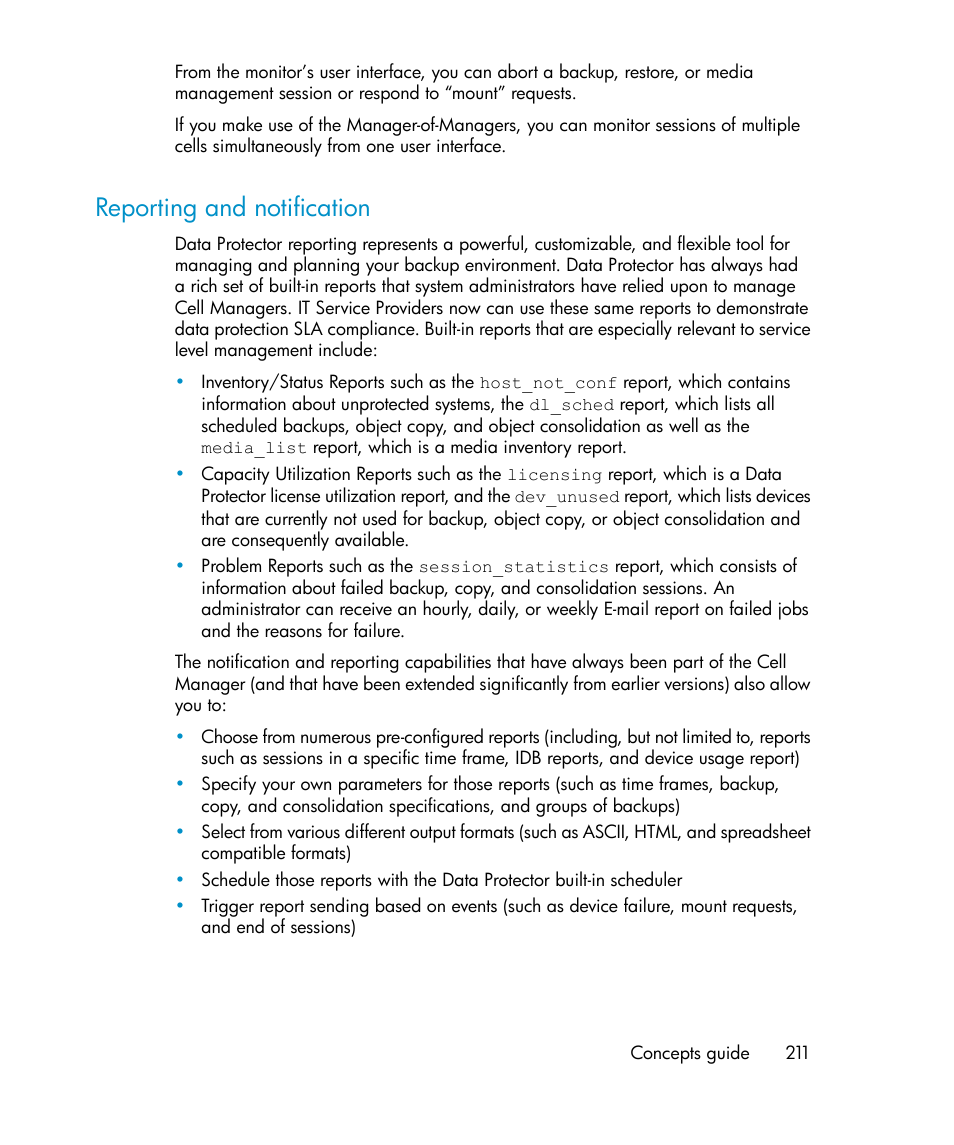 Reporting and notification | HP B6960-96035 User Manual | Page 211 / 422