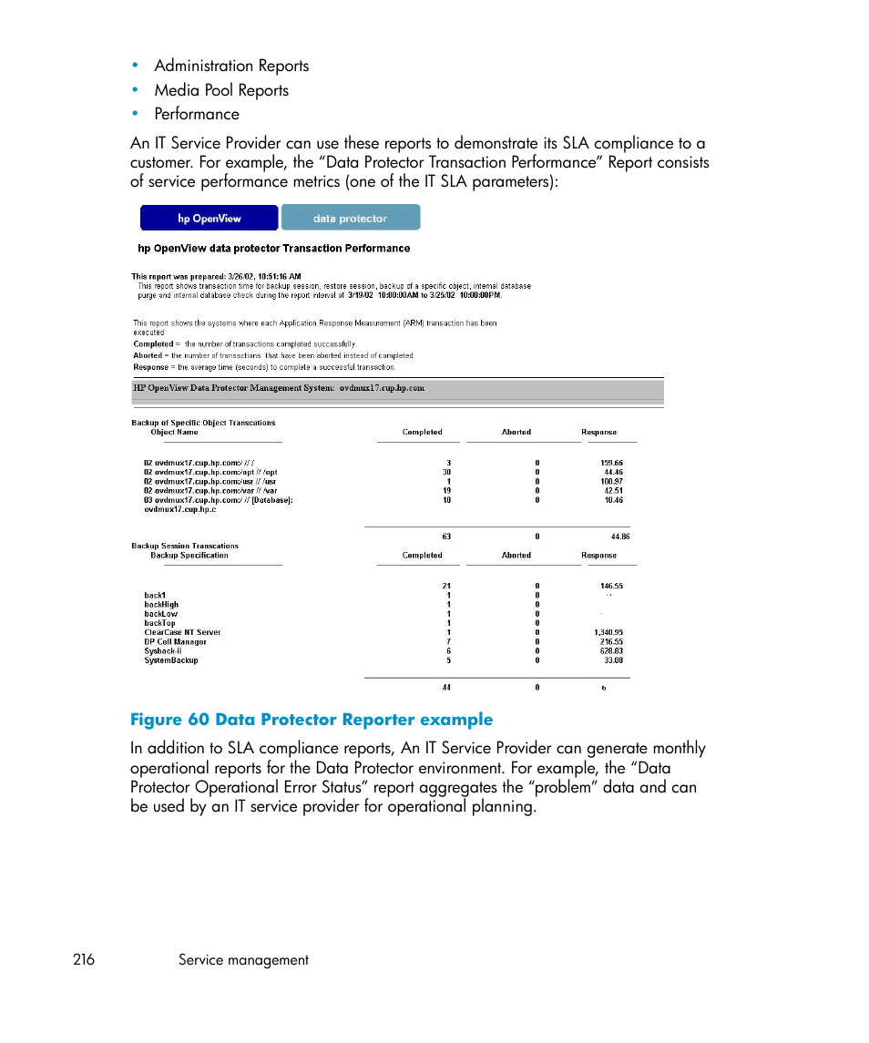 Data protector reporter example | HP B6960-96035 User Manual | Page 216 / 422