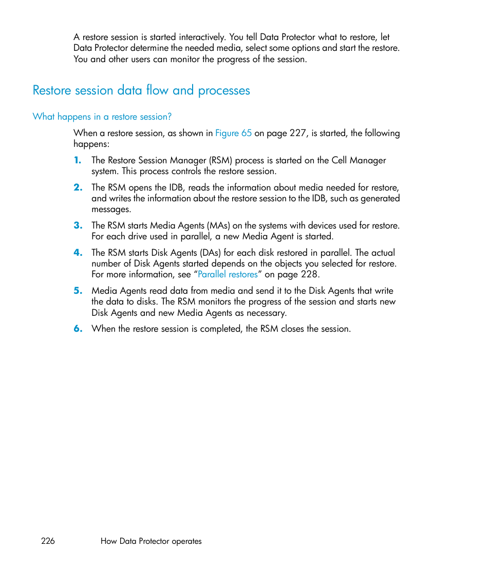 Restore session data flow and processes | HP B6960-96035 User Manual | Page 226 / 422
