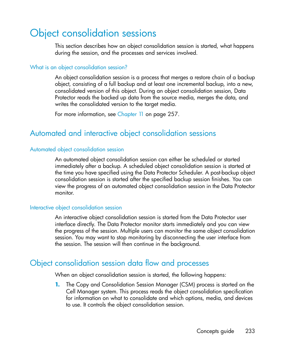 Object consolidation sessions | HP B6960-96035 User Manual | Page 233 / 422