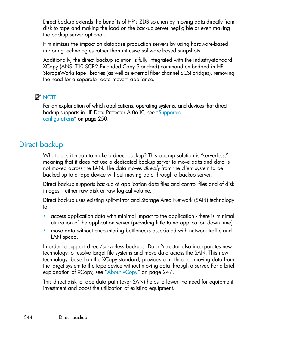 Direct backup | HP B6960-96035 User Manual | Page 244 / 422