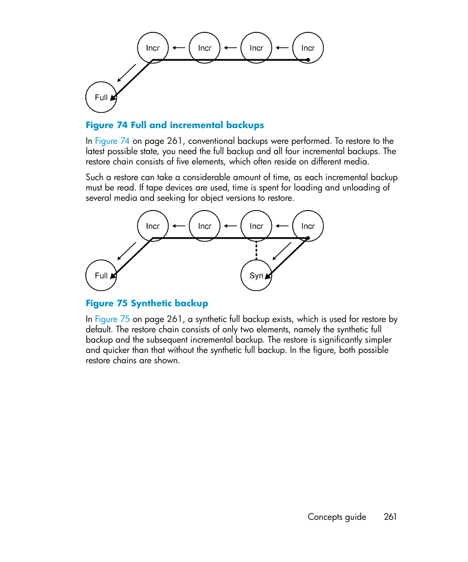 Full and incremental backups, Synthetic backup | HP B6960-96035 User Manual | Page 261 / 422