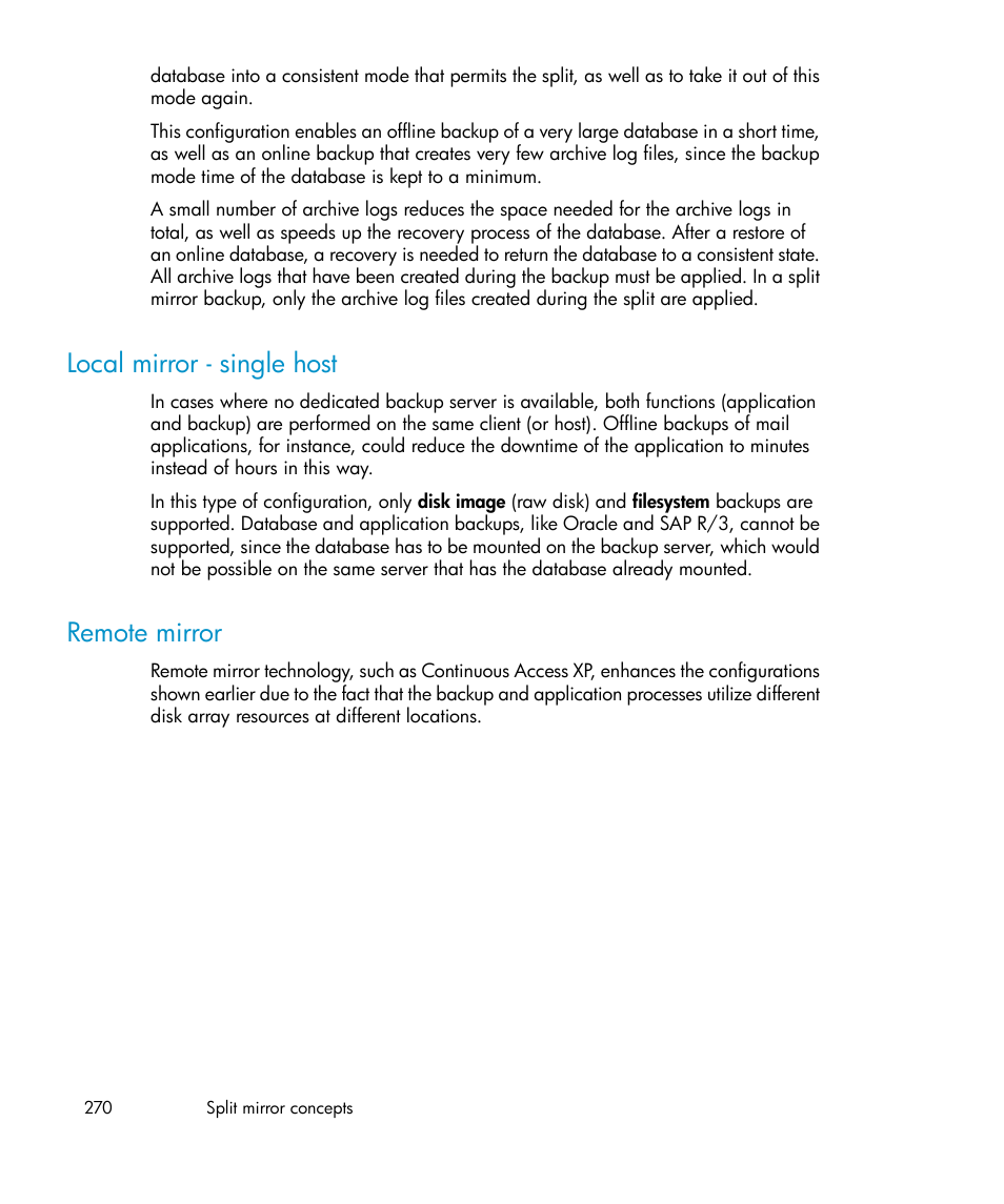 Local mirror - single host, Remote mirror, 270 remote mirror | HP B6960-96035 User Manual | Page 270 / 422