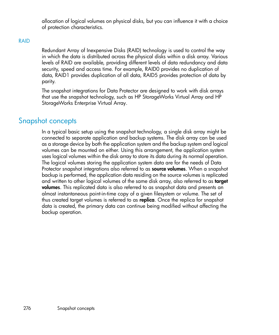 Snapshot concepts | HP B6960-96035 User Manual | Page 276 / 422