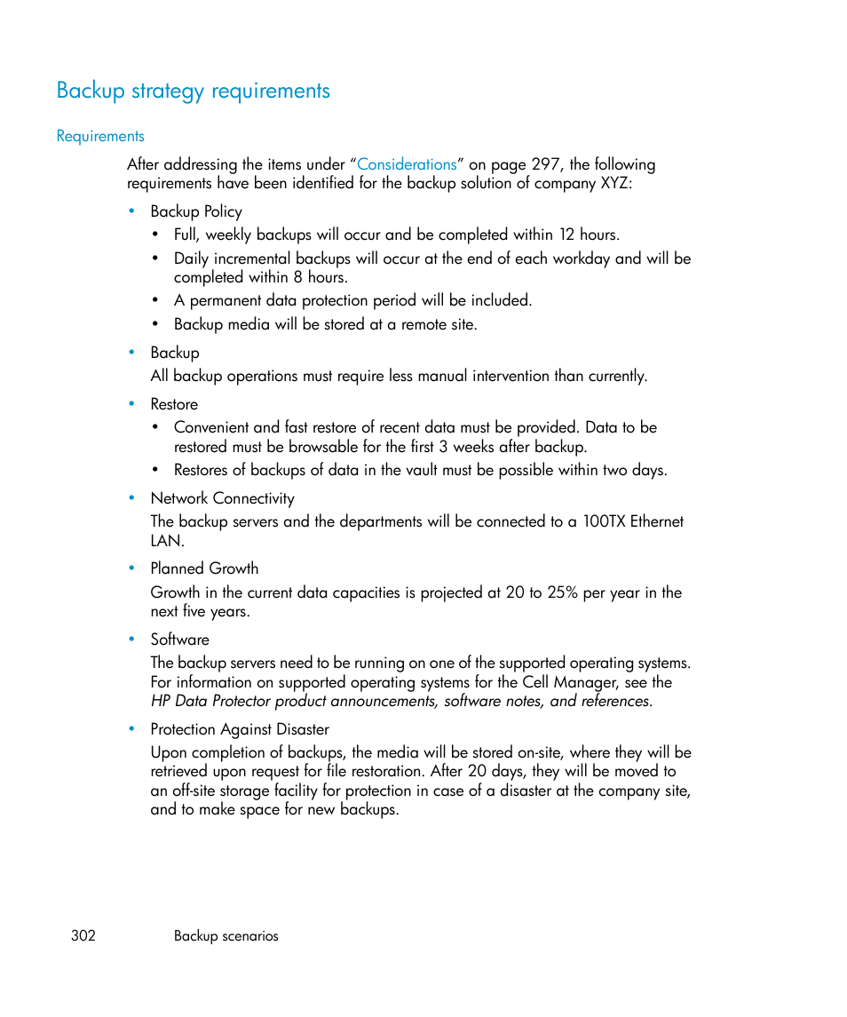 Backup strategy requirements | HP B6960-96035 User Manual | Page 302 / 422