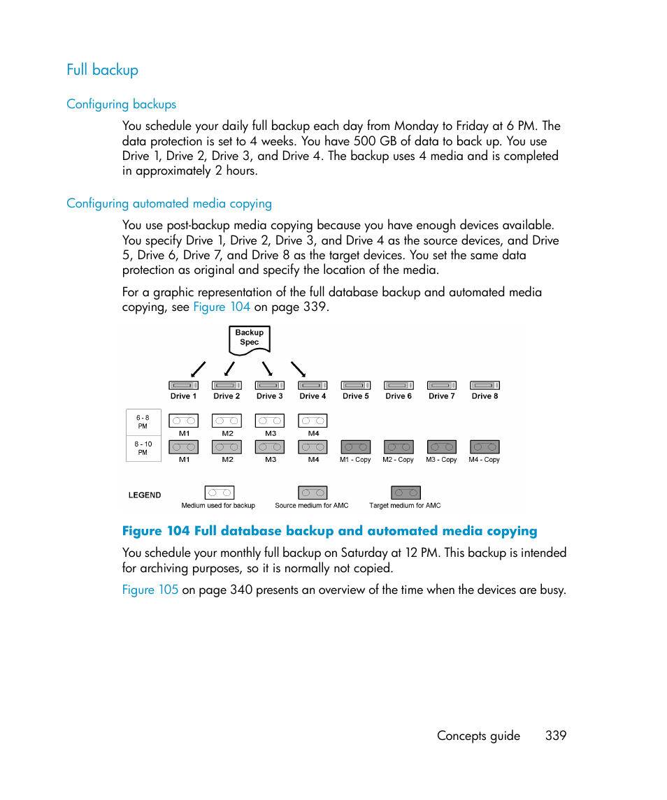 Full backup, Full database backup and automated media copying | HP B6960-96035 User Manual | Page 339 / 422