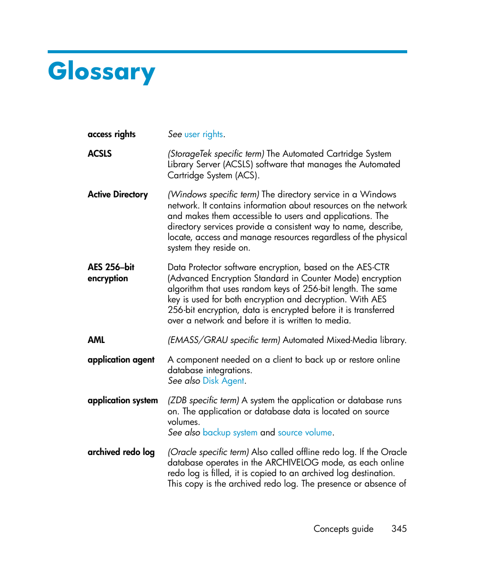 Glossary | HP B6960-96035 User Manual | Page 345 / 422