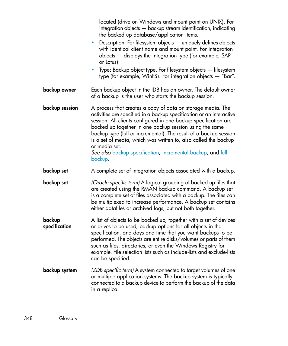 Backup system | HP B6960-96035 User Manual | Page 348 / 422