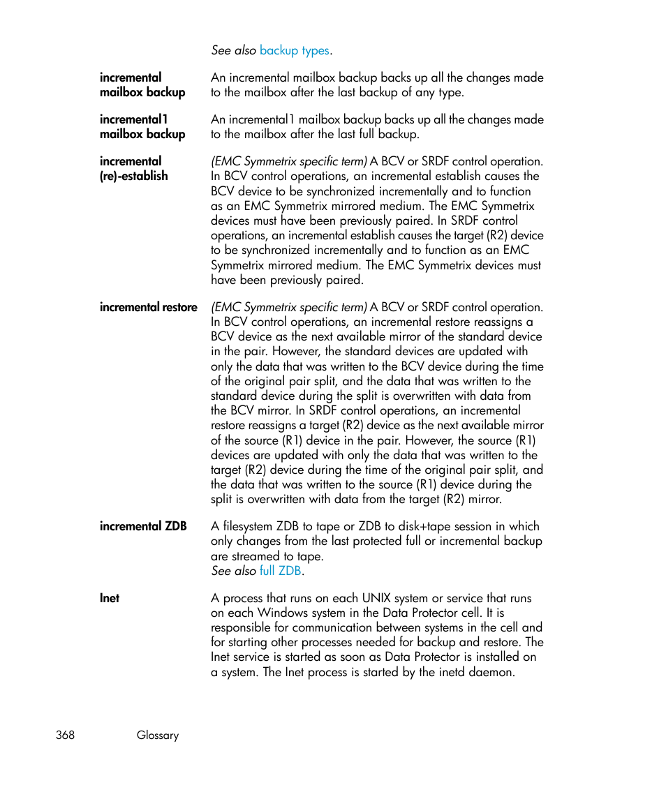 Incremental zdb | HP B6960-96035 User Manual | Page 368 / 422