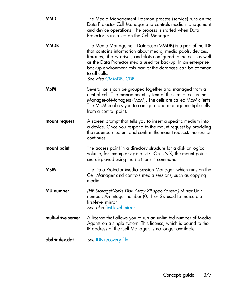 Mmdb, Mu number | HP B6960-96035 User Manual | Page 377 / 422