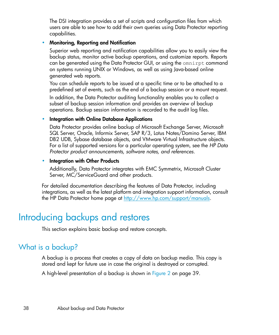 Introducing backups and restores, What is a backup | HP B6960-96035 User Manual | Page 38 / 422