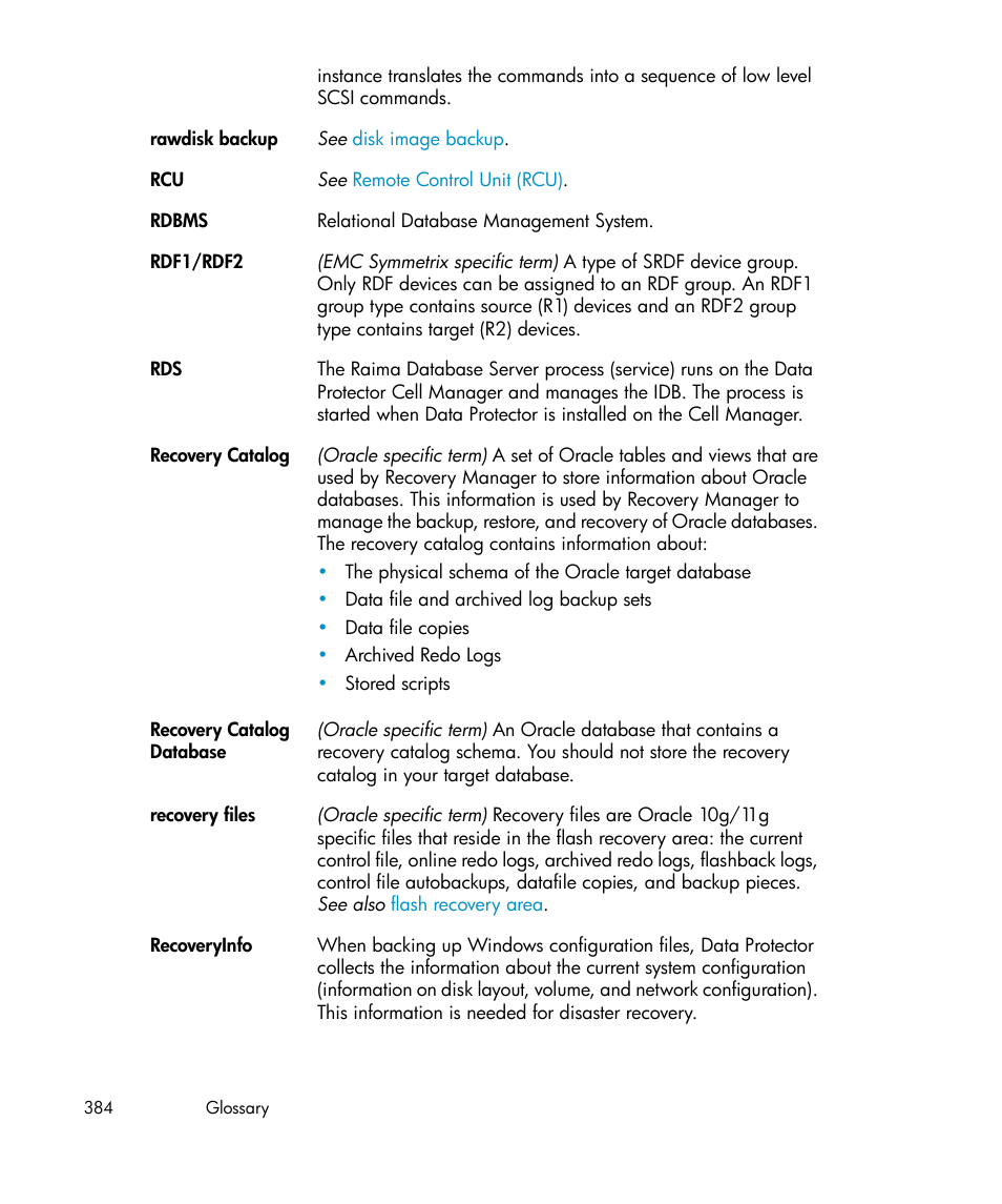 Recovery files | HP B6960-96035 User Manual | Page 384 / 422
