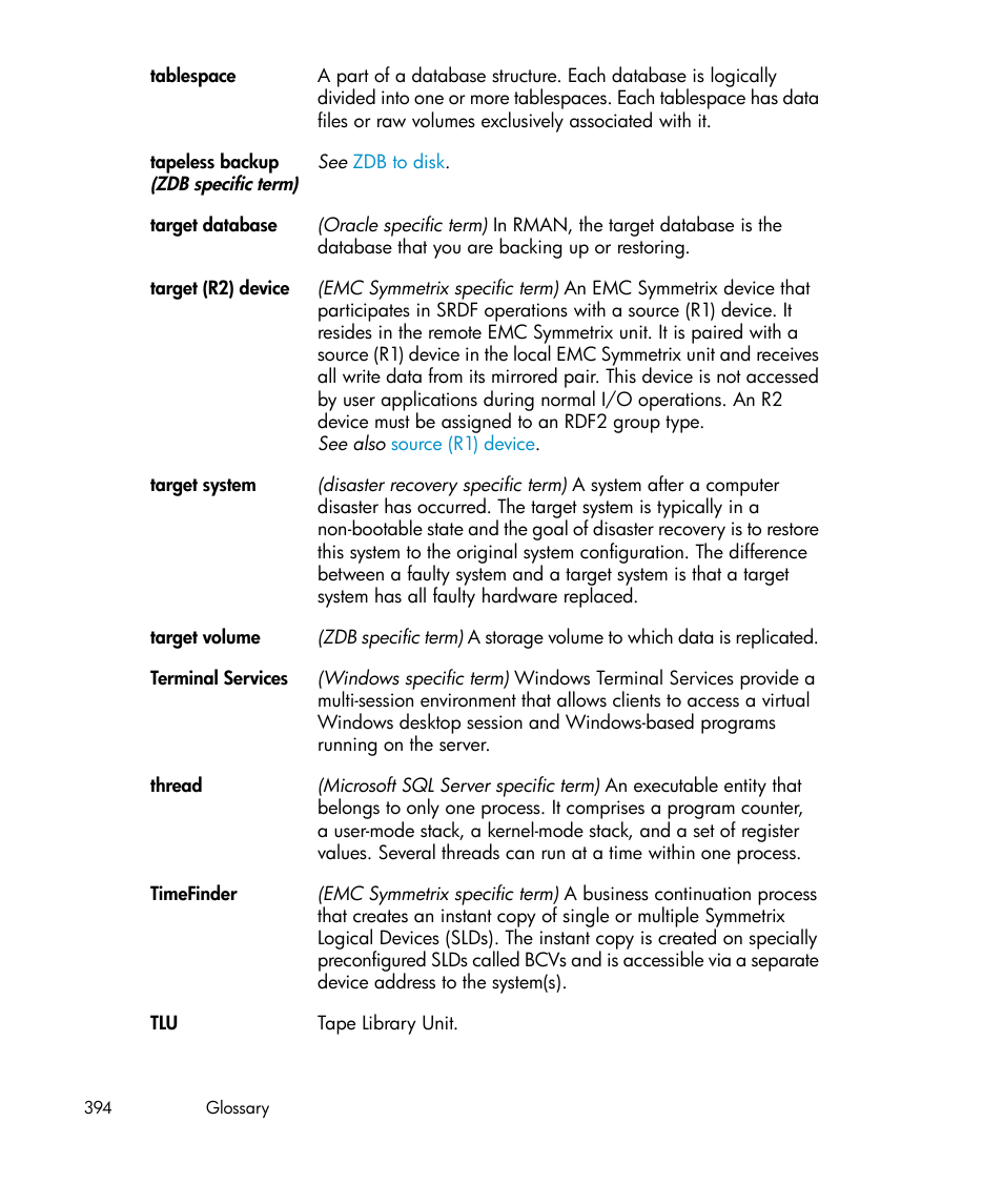 Target volume, Target (r2) device | HP B6960-96035 User Manual | Page 394 / 422