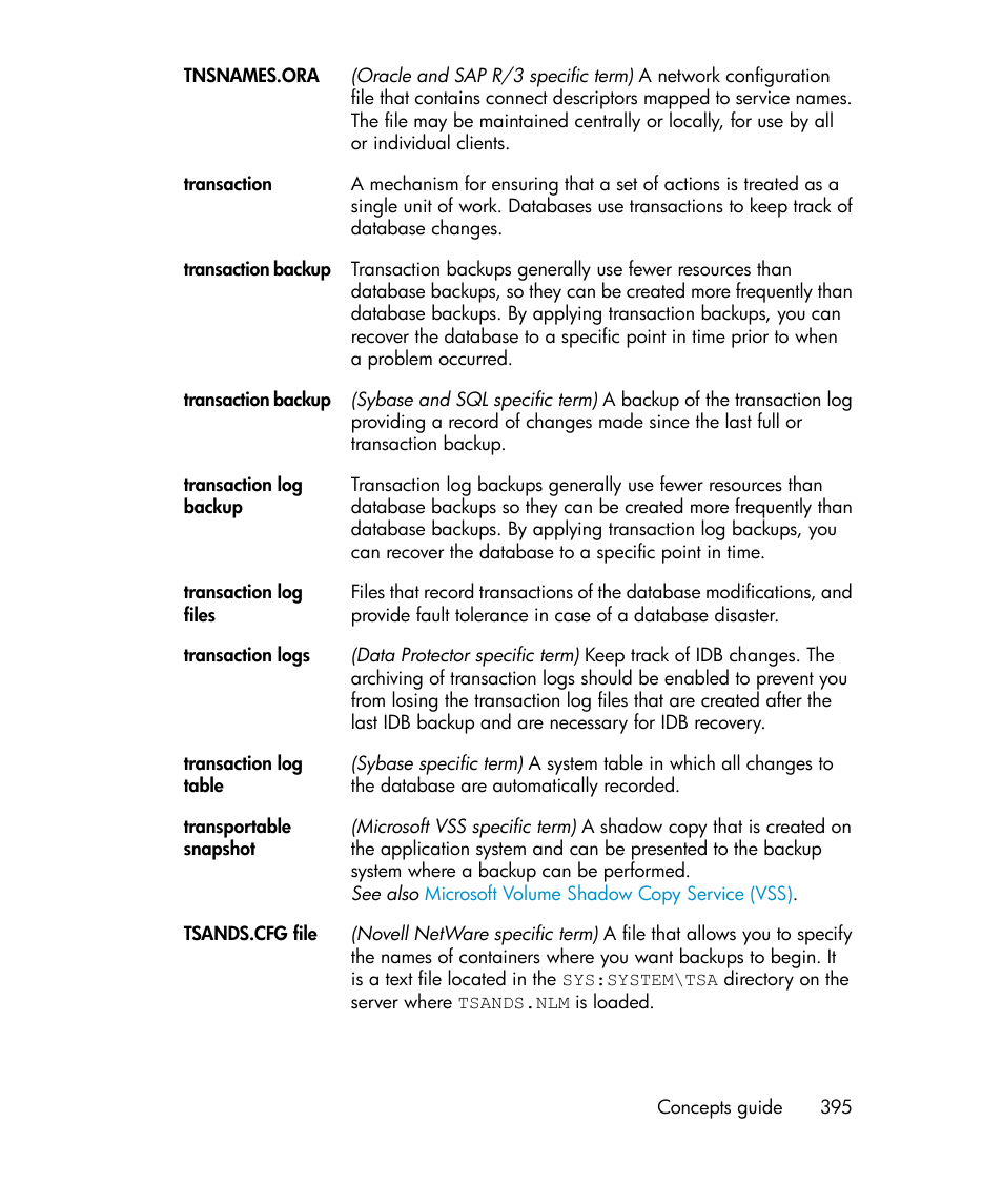 Transaction backup | HP B6960-96035 User Manual | Page 395 / 422