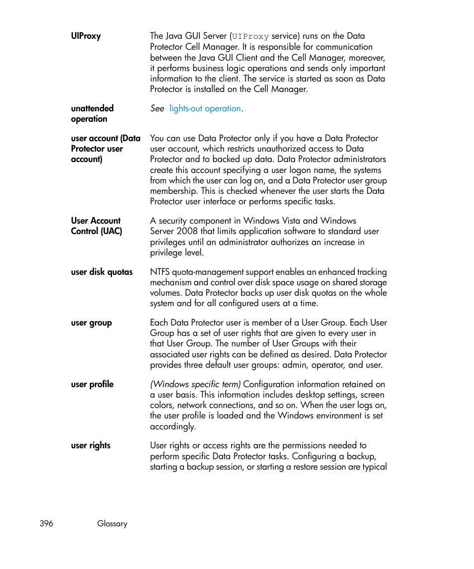 User rights | HP B6960-96035 User Manual | Page 396 / 422
