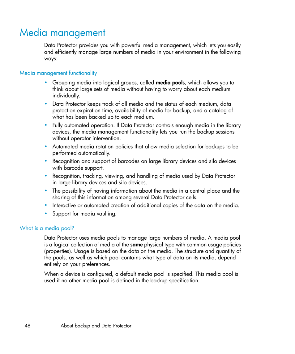 Media management | HP B6960-96035 User Manual | Page 48 / 422