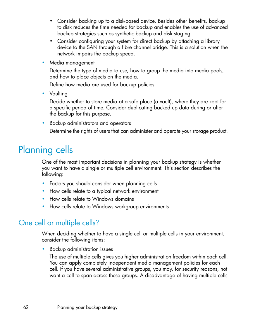 Planning cells, One cell or multiple cells | HP B6960-96035 User Manual | Page 62 / 422