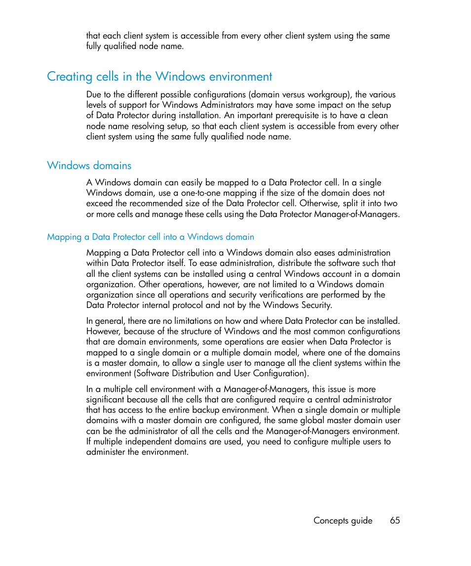 Creating cells in the windows environment, Windows domains | HP B6960-96035 User Manual | Page 65 / 422